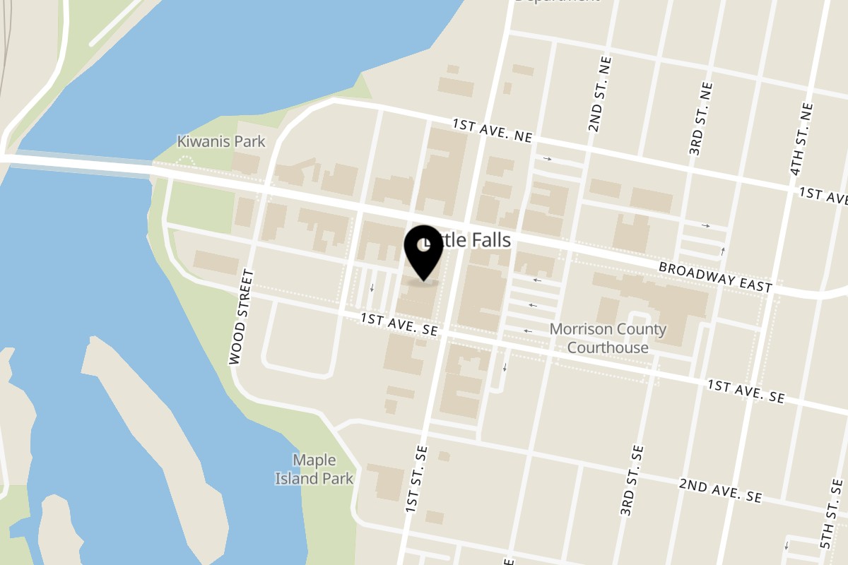 Map showing the location of A.T. The Black & White on 116 1st St SE in Little Falls
